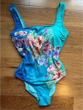 Johnny Was Turquoise Floral Tropical One-Piece Swimsuit Like New 1X 🌸🪸✨